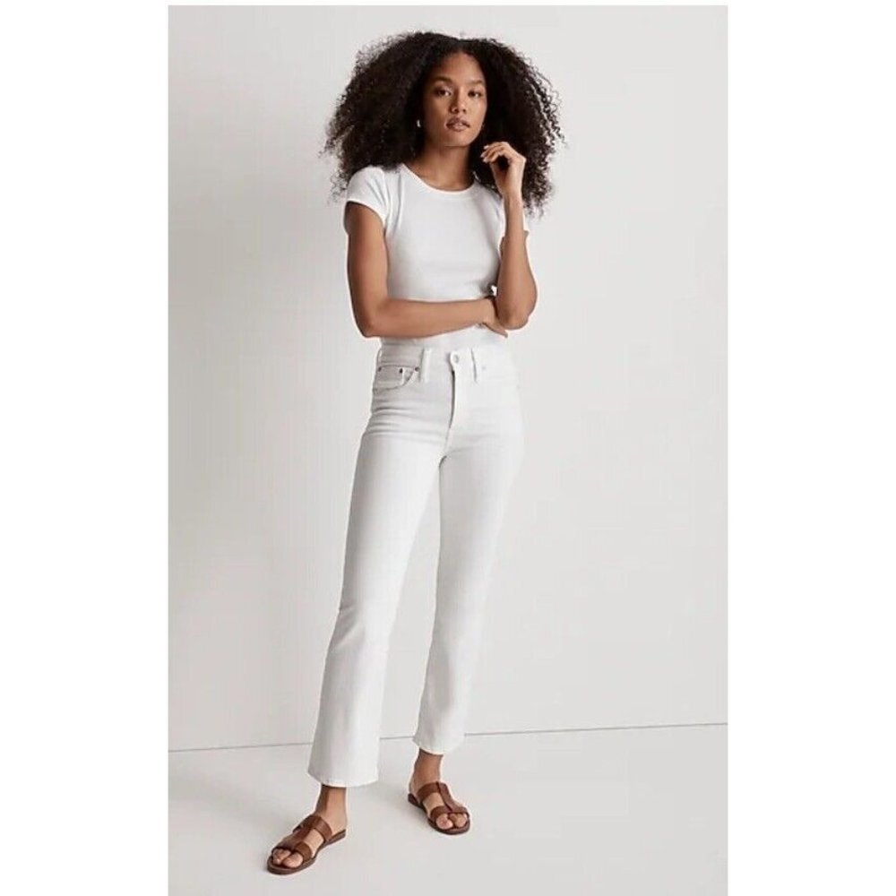 Madewell Womans Kick Out Crop Jeans in Ivory Wash Size 26 Tall